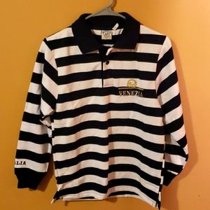 Venezia Black and White Striped Long Sleeve Polo